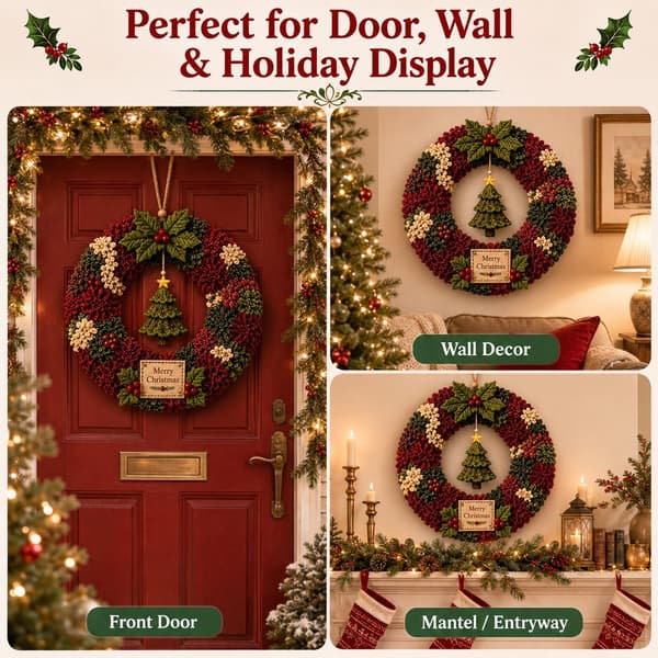 DIY Julekrans-sæt Stof-patchwork Håndværkssæt Håndlavet Julepynt & Ophæng til Juletræ Christmas tree