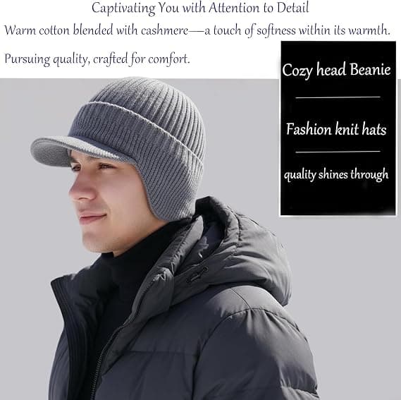 Vintermössa - Mysig mössa - Fleecefodrad mössa med skärm och öronlappar, elastiskt tyg, unisex