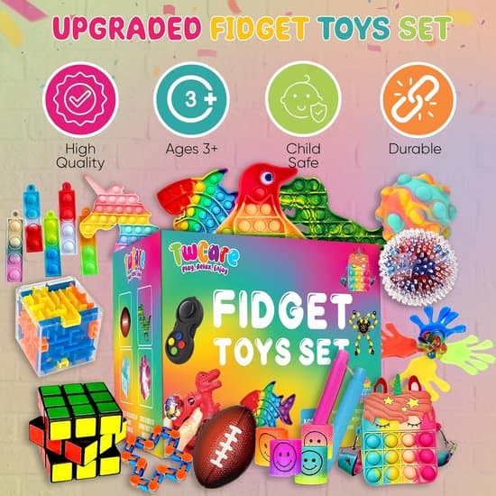 120 stk. Fidget Toy Sæt Sensorisk Fidget Toy Boks med Pop It, Speed Cube & Diverse Stresslindrende Legetøj til Børn & Voksne