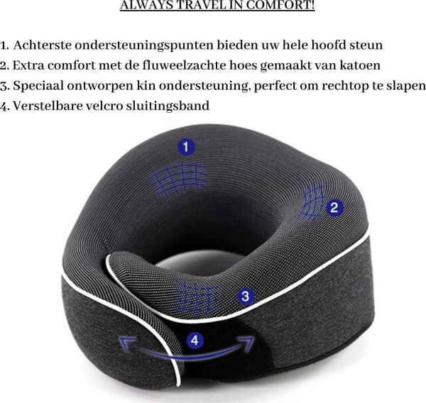 360° Nackresevadder - 100% Memory Foam/Memory Foam Nackkudde - Stödkudde - Flygplan/Bil Kudde + Gratis Kompakt Förvaringsväska - Grå