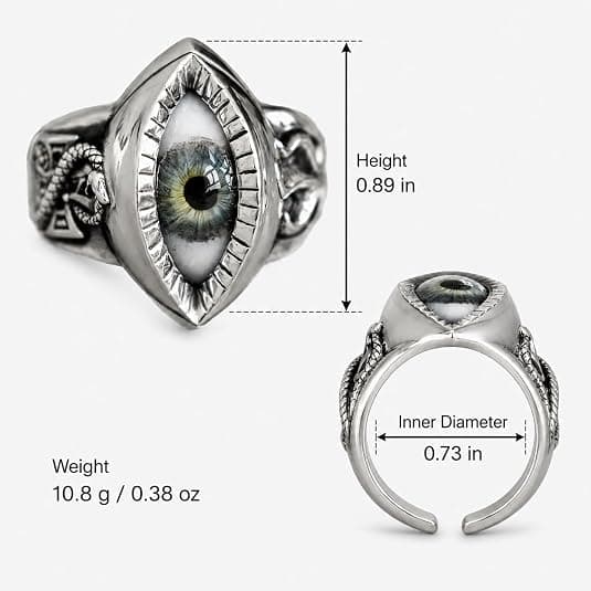 Ondskefullt öga öppen ring silverfärgad Ouroboros orm justerbar statementring för kvinnor gotiska himmelska smycken