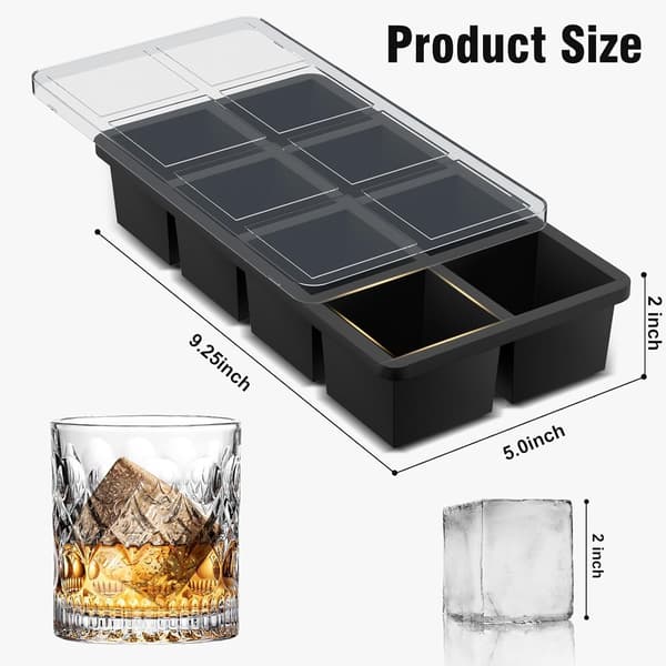 Stor isbitsform uppgraderad fyrkantig isbitsform i silikon för whisky (2-pack svart)