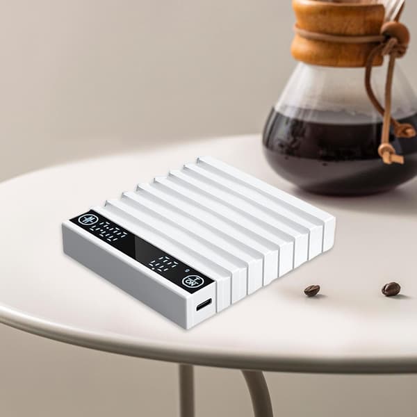 Mini espressosvåg med timer - USB-uppladdningsbar digital kaffevåg 8,5x9,5x2cm för Pour Over Professionell & Kompakt (Vit) White