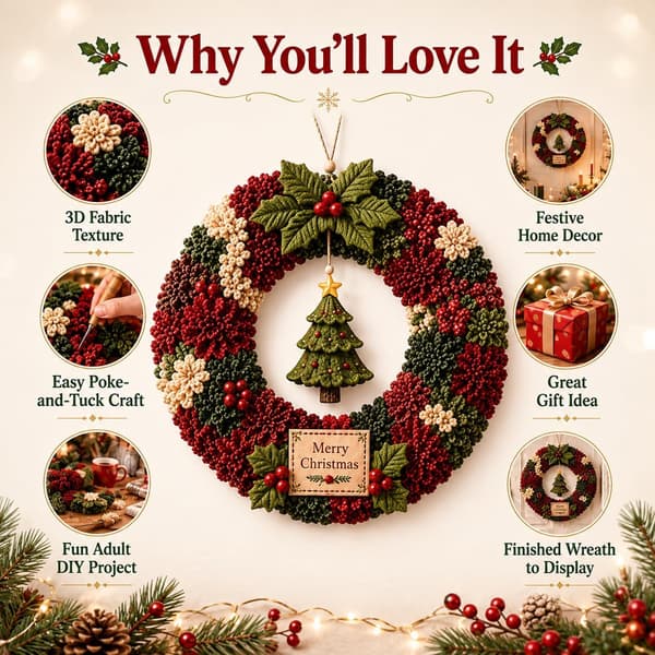 DIY Julekrans-sæt Stof-patchwork Håndværkssæt Håndlavet Julepynt & Ophæng til Juletræ Christmas tree