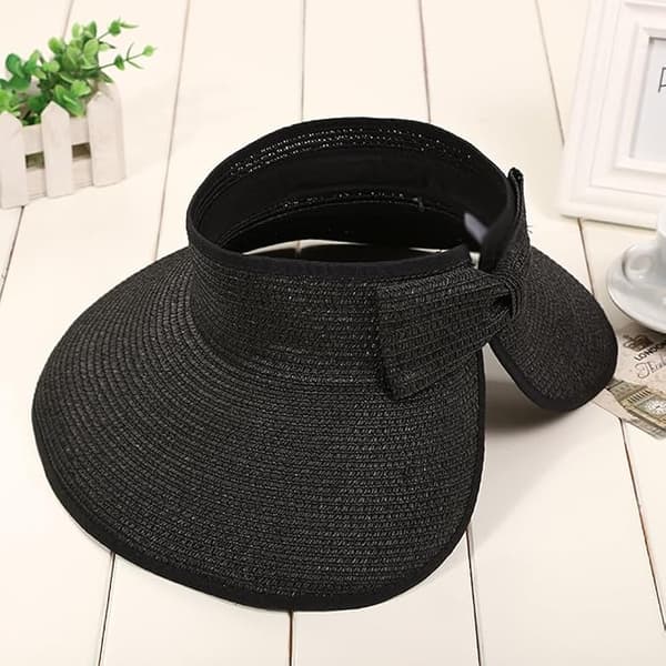 Solhatte Visir til Kvinder Strå Strandhat Sammenfoldelig Ferie Essentials Solhatte Letvægts Vandreture Hatte Pakbar Rejse Sort Black