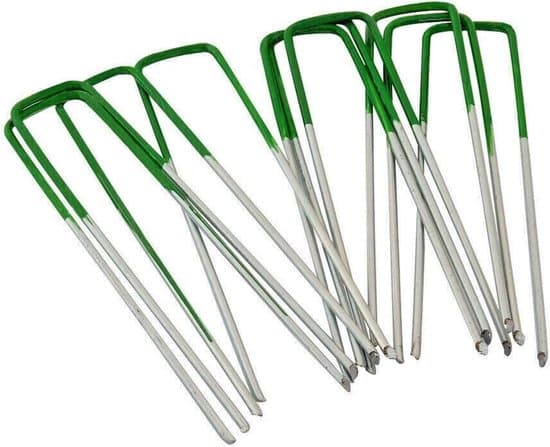Halvgröna U-formade markpinnar i metall för konstgräs (galvaniserade) – Markdukspinnar (10-pack)
