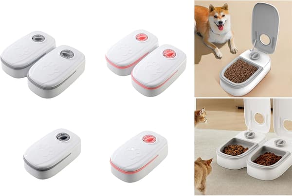 Automatisk matare med tidsinställd utfodring 350 ml kapacitet portionskontroll dubbel servering 48-timmars timer dispenser för torr- och våtfoder automatisk matare.