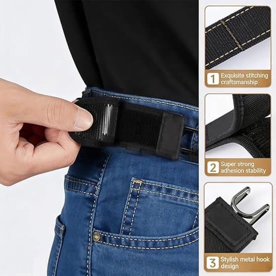 4 Stykker - Spændeløst Bælte - Elastisk Komfortbælte - 3,8 cm bredt - Brun, Sort - Strækbart Buksebælte - Usynlig Strækbar Talje - Til Jeans