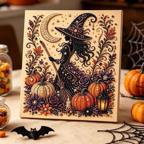 Gør-det-selv Halloween Perle Diamant Maleri Kunstsæt 12x12tommer Rammefrit Witch