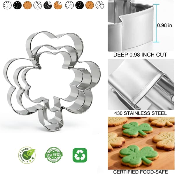 Patrick's Day Metal Cookie Cutter Set - Rustfrit Stål Kløver Kiks Form til Forårsferie Festpynt eller Bagning (6 stk. sæt)