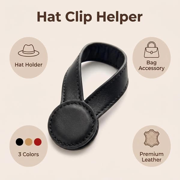 Læder-hatteclips 3-delt sæt Premium PU-læder hatteholder til tasker, totes, bagage, rejser og udendørs tilbehør