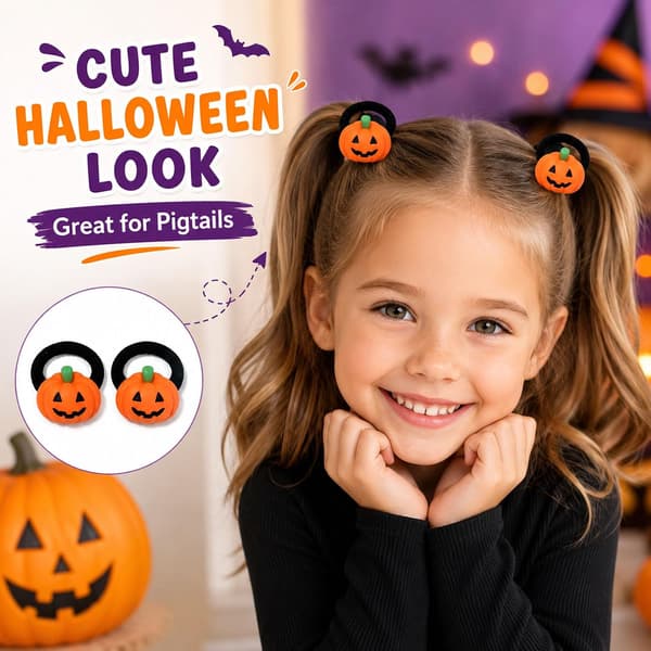 10 STK Halloween Hårelastikker, Spøgelse Græskar Sort Kat Mini Elastiske Hårbånd til Piger og Småbørn, Heksehat Græskar Scrunchies, Cosplay Tilbehør