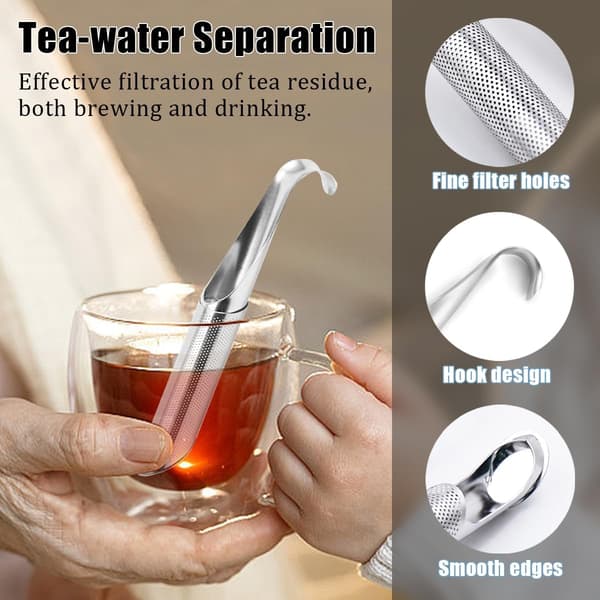 2 STK Tekanne i Rustfritt Stål Teinfuser Te-rør med Hengende Krok Håndtak Fine Hull Teintervall Diffuser for Løs Te Kaffe Urter Krydder