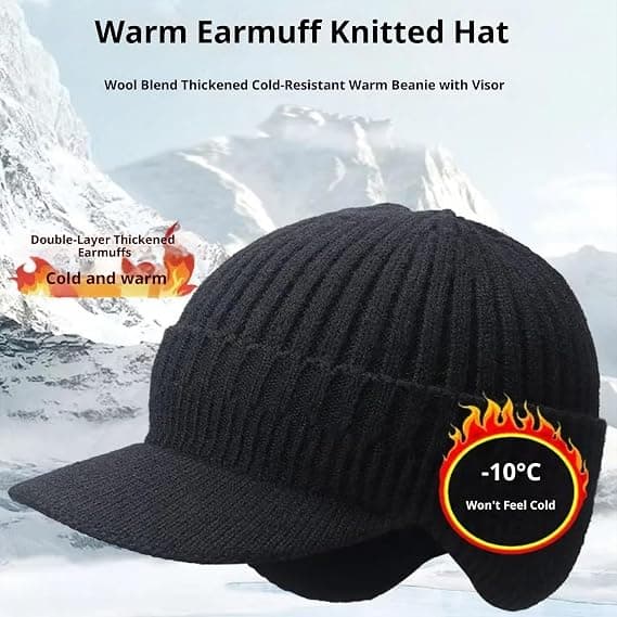 Vintermössa - Mysig mössa - Fleecefodrad mössa med skärm och öronlappar, elastiskt tyg, unisex
