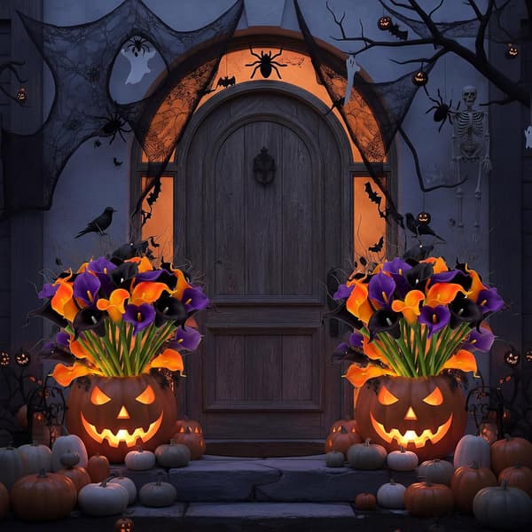 24 stk. Halloween- og efterårsblomster 14\" sort, orange, lilla