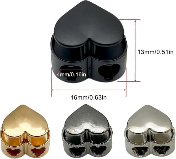 Hjerteformede metalliske snorlåser med doble hull, legeringssnorklemmer, endeparakordlås, stopperfester