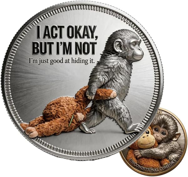 Punch the Monkey Emotional Support Coin Punch The Monkey Mindemønt Dobbelt-sidet Babymonkey Kæleplys Samlermønt