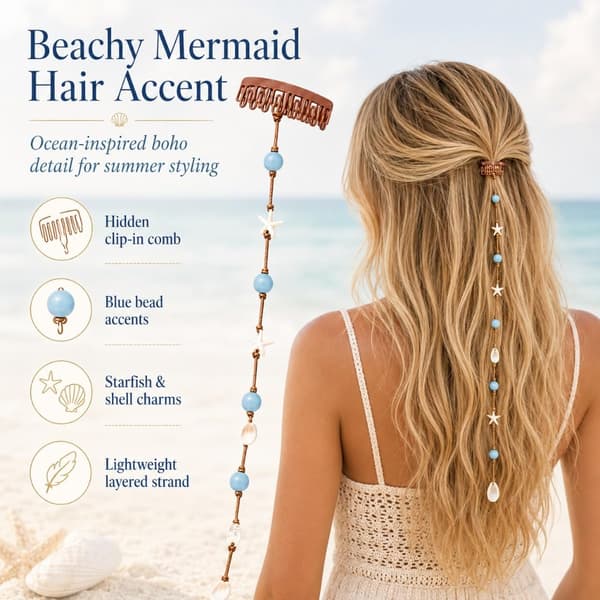 Boho Beachy Mermaid Hair Accent naisille, merenneito-hiuskoriste, meritähti-simpukkahelmi-klipsi, kerrostettu hiusasuste, valtameri-aiheinen