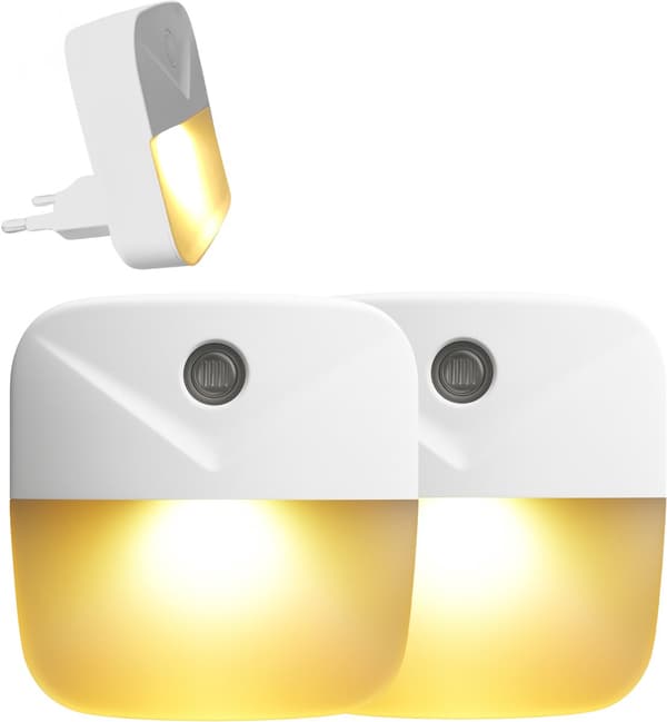2-pack plug-in nattlampa med skymningssensor varmvit för barnrum