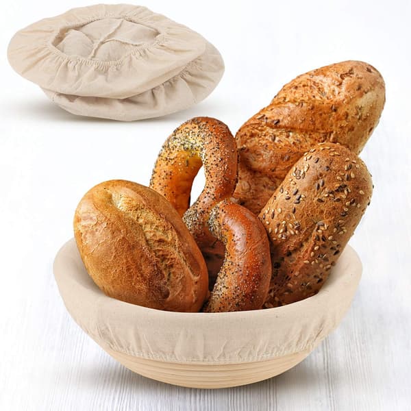 6 st 25 cm brödkorg jäskorg tygfoder set rund och oval bakdeg bröd brotform skyddsfoder naturlig rotting jäskorg