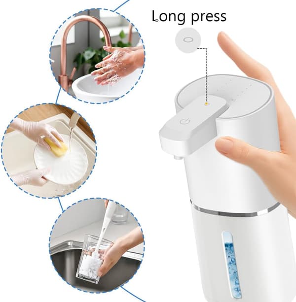 Automatisk sæbedispenser Berøringsfri Genopladelig Flydende Sæbedispenser med 4-Niveauer Justerbar Volumen Infrarød Sensor Vægmontering 12.8oz