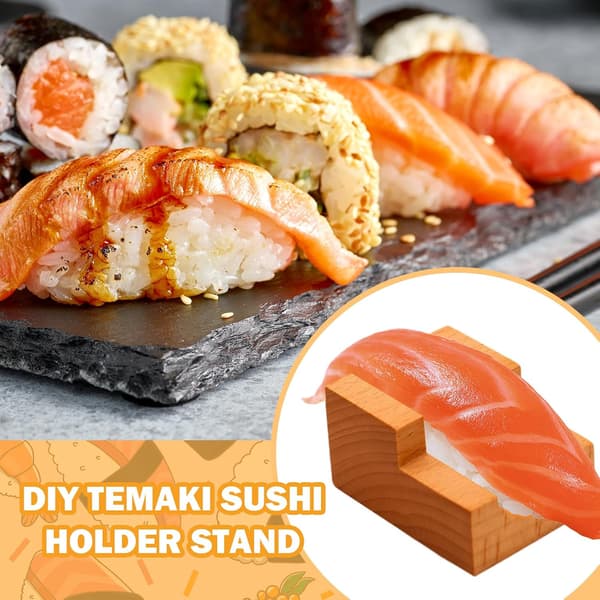 Trä Sushi Temaki Hållare Bricka, 5-rutig Sushi Handrulle & Taco Displayställ, Rustik Serveringsställ för Fester, Restauranger & Hemmamiddagar