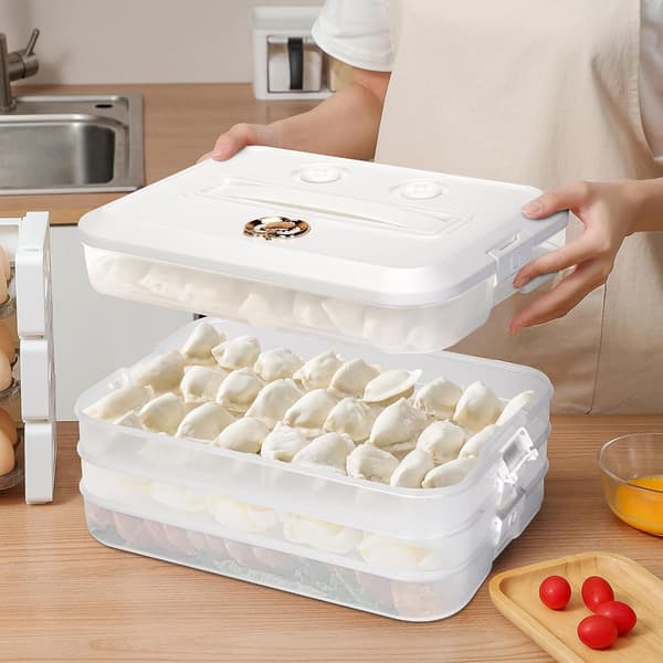 Matbeholdere med lokk Plastikk Kakebeholdere Lufttette 4-lags Stablebare Matbeholdere Dumpling Oppbevaringsboks Hvit