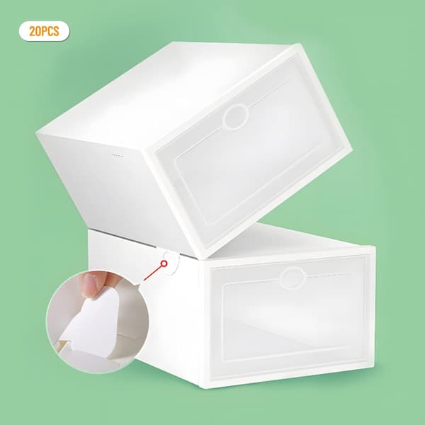 20-pack transparenta skoförvaringslådor - stapelbara skoförvaringar i plast med fällbart lock och ventilation