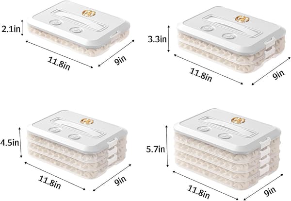 Matbeholdere med lokk Plastikk Kakebeholdere Lufttette 4-lags Stablebare Matbeholdere Dumpling Oppbevaringsboks Hvit