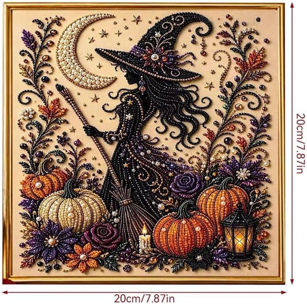 Gør-det-selv Halloween Perle Diamant Maleri Kunstsæt 12x12tommer Rammefrit Witch