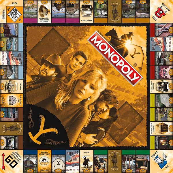 Monopoly: Yellowstone | Køb, sælg, byt fliser med steder fra Paramount Network-serien | Samlerobjekt Klassisk Monopoly-spil for 6 spillere