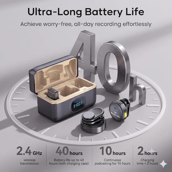 2 STK Trådløse Lavalier-mikrofoner, USB-C Reversmikrofon med Adapter, Støyreduksjon for iPhone, Android, iPad, YouTube, Vlogg og Direktestrømming