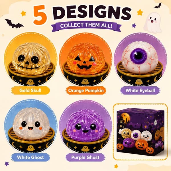 Halloween Pumpa Bulle Squishy Skrivbordsdekoration, Mjuka Långsamma Återhämtningsfigurer, 5-pack
