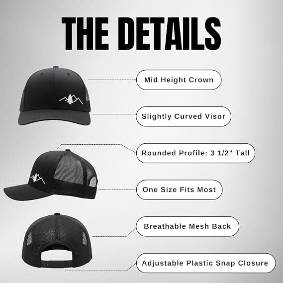 Trucker Hat [Great Outdoors Design] til mænd og kvinder: Mid Profile kasket med åndbar mesh-bagside og justerbar snap