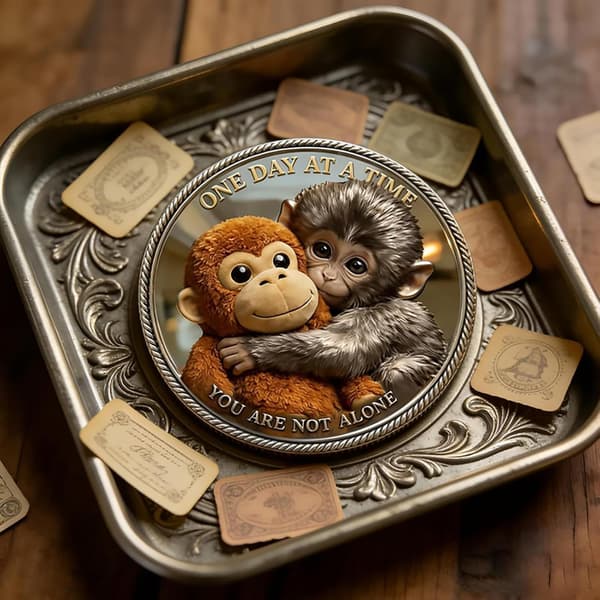 Punch the Monkey Emotional Support Coin Punch The Monkey Mindemønt Dobbelt-sidet Babymonkey Kæleplys Samlermønt