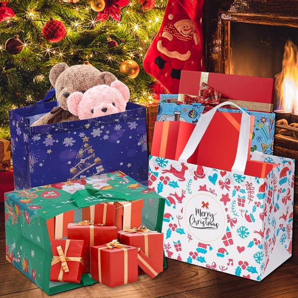12-pack julklappspåsar 13” stora återanvändbara tygkassar