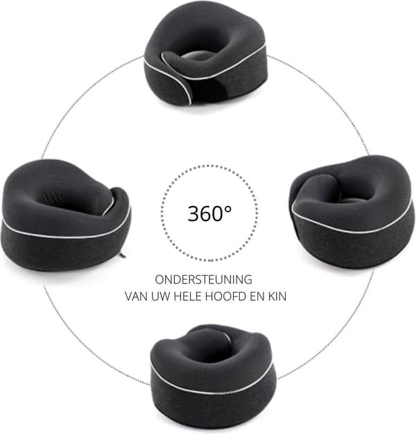 360° Nackresevadder - 100% Memory Foam/Memory Foam Nackkudde - Stödkudde - Flygplan/Bil Kudde + Gratis Kompakt Förvaringsväska - Grå