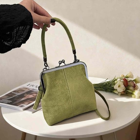 Denim Crossbody Tygväskor för kvinnor, Mini Blå Denim Tygväska Kiss Lock Plånböcker och Handväskor Tillbehör