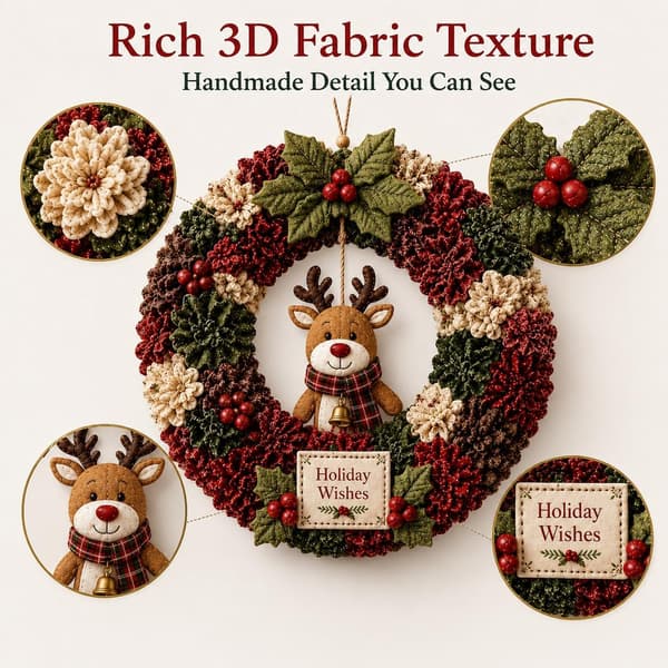 DIY Julekrans-sæt Stof-patchwork Håndværkssæt med Rensdyr-design Håndlavet Julepynt & Ophæng til Højtid Elk