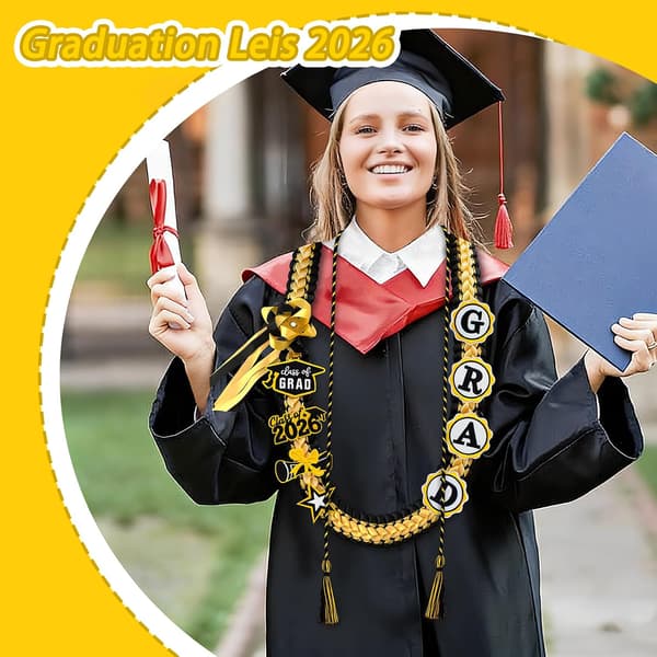 Graduation Leis, Bånd Leis Halskæde til 2026 Dimissionsfester, Flettet Halskæde Gave Tilbehør (sort og guld)
