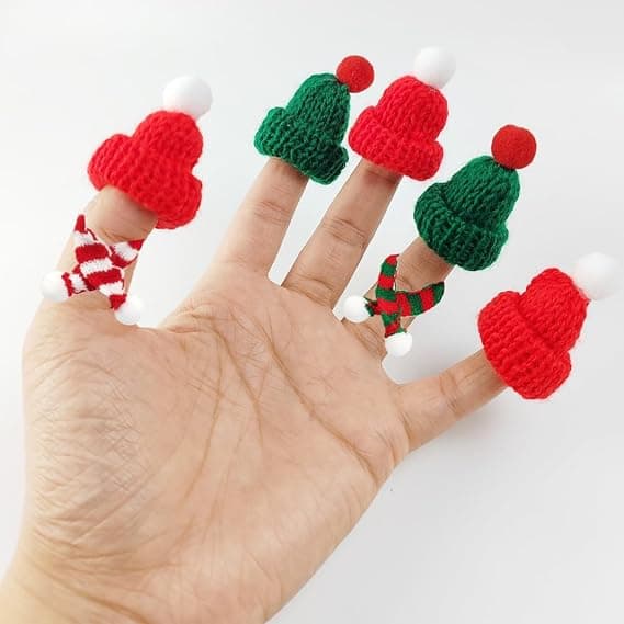 20 st. mini-julmössor och halsdukar i stickat set, små tomteluvor för pyssel, docktillbehör, snögubbar och julgranspynt