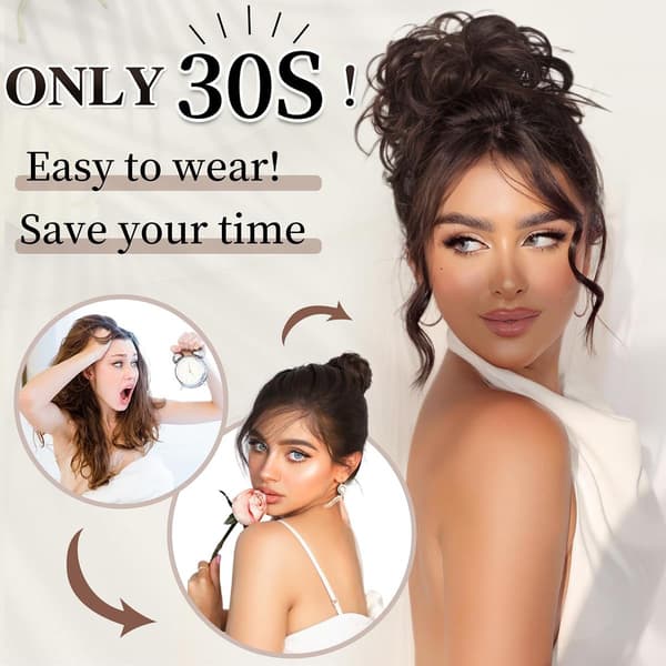 3 stk. Messy Bun Hårstykke, rodet opsat hårforlængelse med elastik, syntetisk krøllet bølget hår-scrunchie til kvinder og piger