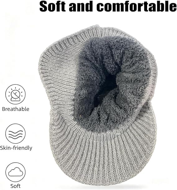 Vintermössa - Mysig mössa - Fleecefodrad mössa med skärm och öronlappar, elastiskt tyg, unisex