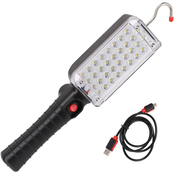 34 LED arbetsficklampa USB uppladdningsbar, superljus magnetisk inspektionslampa med krok för bilreparationscamping