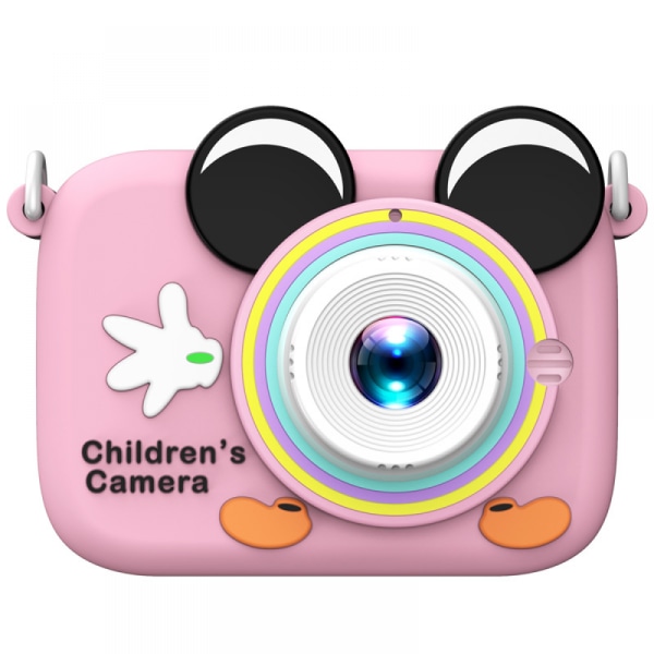 Barnkamera, mini tecknad digitalkamera för barn 2-tums HD-skärm främre bakre lins Videoinspelning Fotokameraleksak för små flickor och pojkar (rosa)