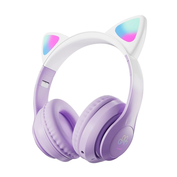 Trådlösa hörlurar för barn, Cat Ear-hörlurar med LED-ljus, hopfällbara barnhörlurar med mikrofon, för mobil/surfplatta födelsedag/julpresent