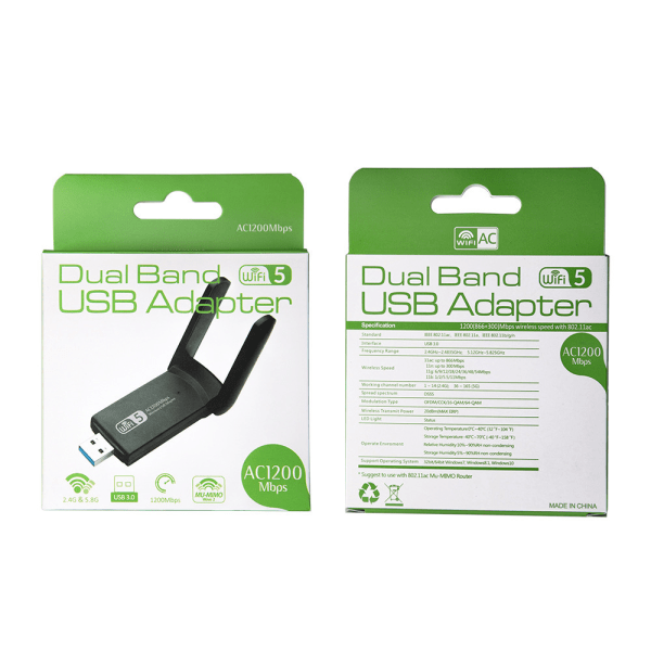 WiFi-dongel, trådlös USB WiFi-adapter 1200 Mbps Dual Band 2.4G/5G USB 3.0 Mini trådlöst nätverkskort för stationär dator Bärbar dator