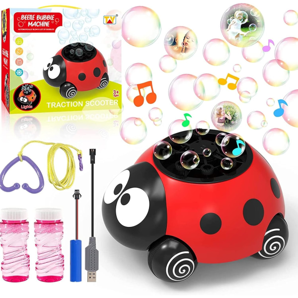 Nyckelpiga Bubble Machine för barn, Beetle Bubble Toys Automatisk bubblablåsare Presenter Bubble Maker Leksaker för barn Pojkar Flickor Baby Småbarn (röd)