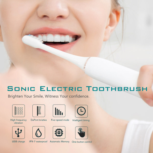 6-växlad Sonic elektrisk tandborste, USB uppladdningsbar mjuk borste Smart Home tandborste för vuxna, rosa