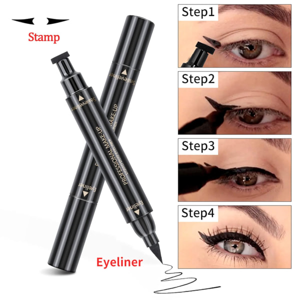 3st Bi-Wing Eyeliner, vattentät eyeliner Smetningssäker Snabbtorkande Smidig färgfri, 2-i-1 Cat Eye Pencil Flytande Eyeliner